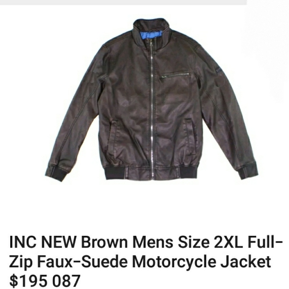 NWT Inc. Mens brown motorcycle style jacket big & tall Moto Leather Bomber - Picture 3 of 14
